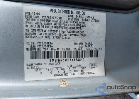 2005 Mercury Grand Marquis Ls/Lse from USA, damaged, VIN 2MEFM75W15X628841